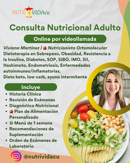 🥑Consulta Nutricional Adulto especialista en Patologías Digestivas, Inflamatorias y Autoinmunes (online por videollamada)