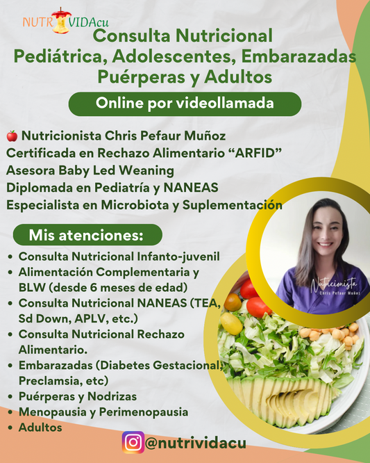 🥑Consulta Nutricional Pediátrica, Embarazadas, Menopausia (online por videollamada)